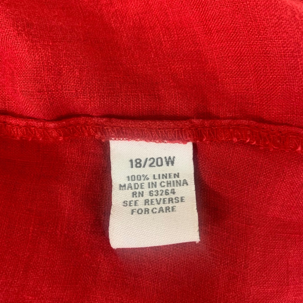 Dressbarn Woman Red 100% Linen Button Down Shirt Plus Size 18/20W Relaxed Fit - Picture 6 of 8